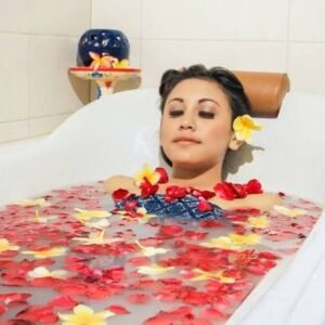 Relaxing botanical spa bath with flower petals at BALI gift SPA